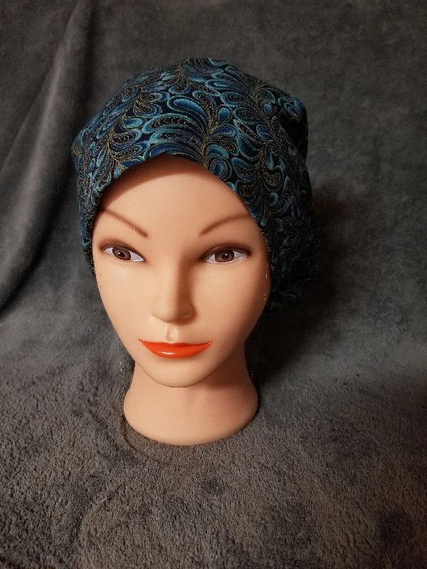 Blue Paisley Print Pixie Style Scrub Cap, Euro Style Scrub Cap