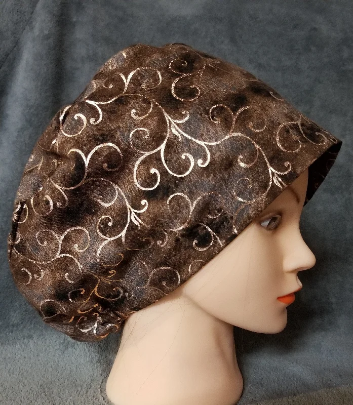 Brown Background with Copper Swirls Pixie Style Scrub Cap,  Euro style scrub cap