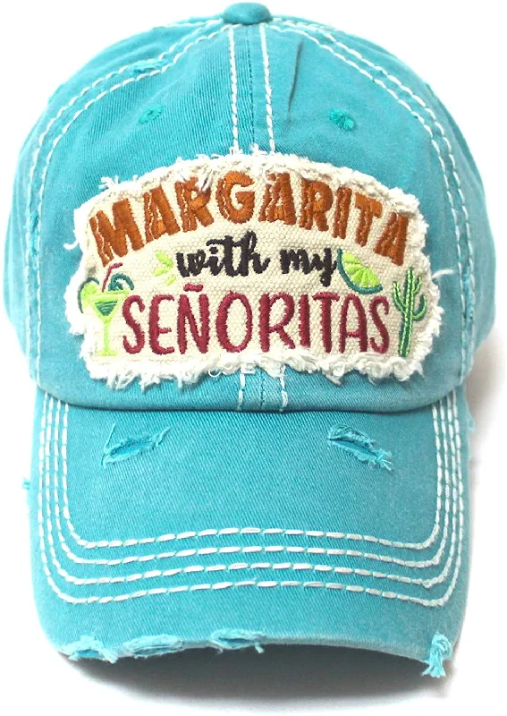 CAPS 'N VINTAGE Women's Ballcap Margarita with My Senoritas Beach Themed Patch Embroidery Hat, Turquoise Blue