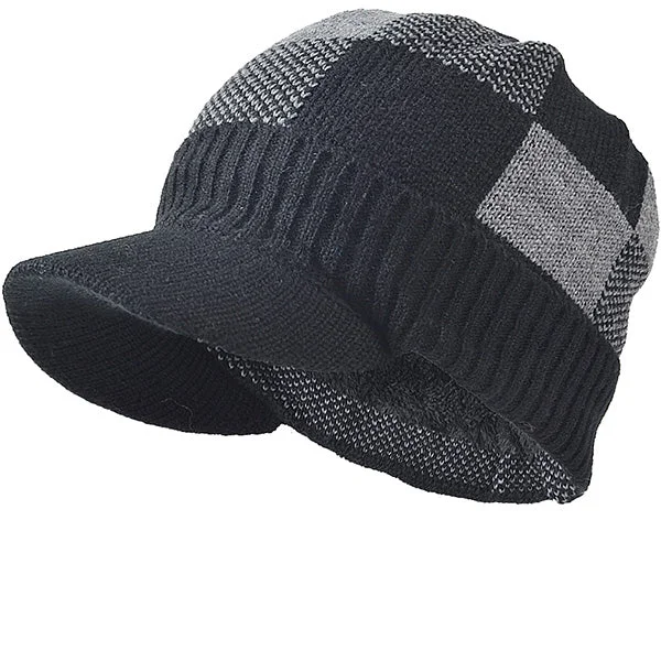 Men Knit Beanie Visor Hat B338