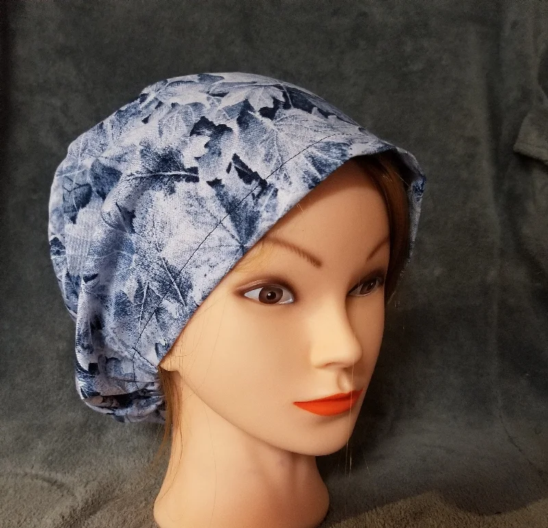 Frosted Leaves Print Winter Leaves Pixie Style Scrub Cap,  Euro style scrub cap