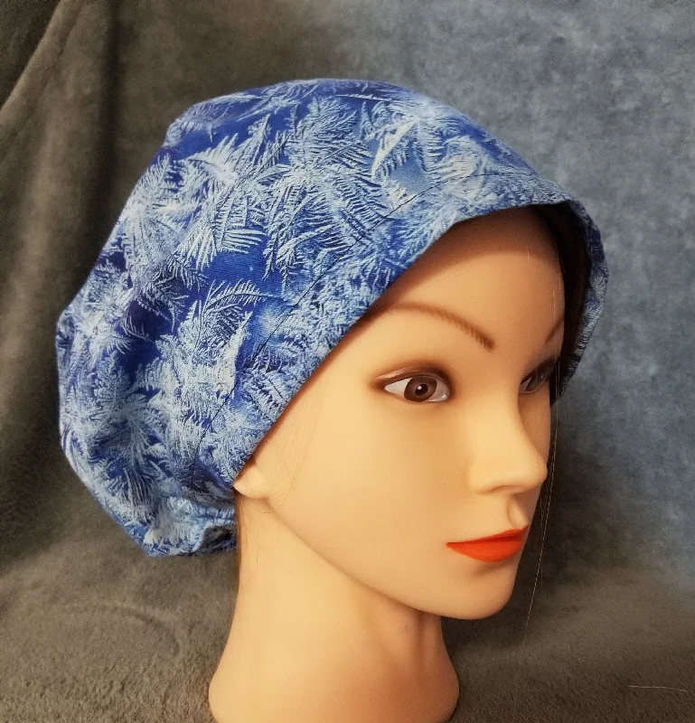 Frosted Pine Needles Print Winter Style Pixie Style Scrub Cap, Euro style scrub cap