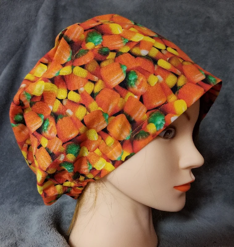 Halloween Candy Corn Pixie Style Scrub Cap, Euro style scrub cap