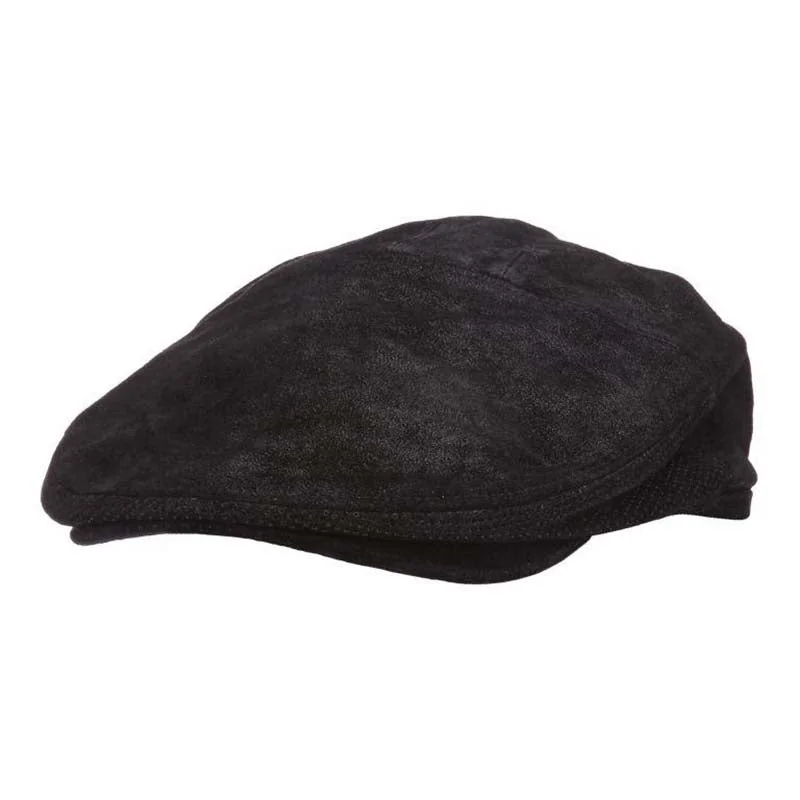 Hood Suede Leather Flat Cap with Perforated Sides - Stetson Hat