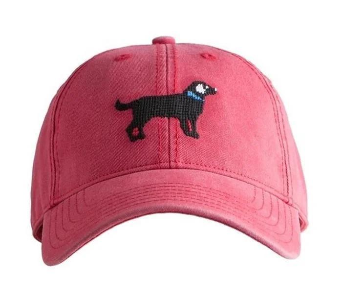 Kids Baseball Hat, Black Lab on Weathered Red