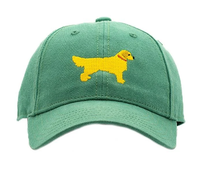 Kids Baseball Hat, Golden Retriever on Moss Green