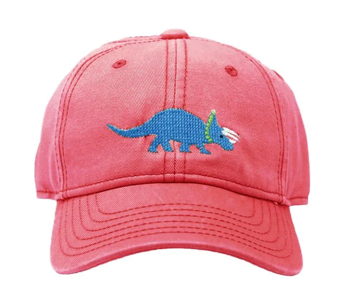 Kids Baseball Hat, Triceratops on Red