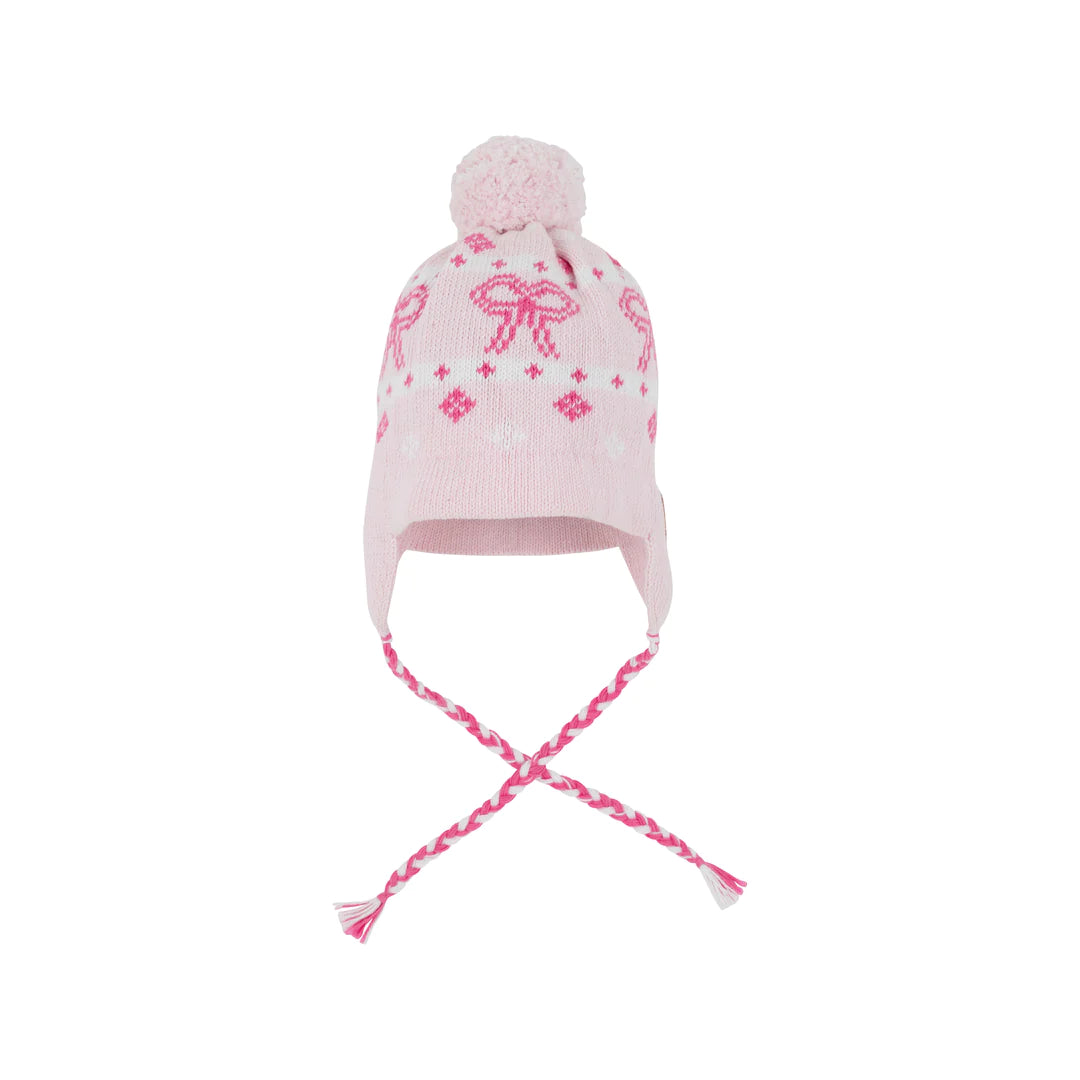 Parrish Pom Pom Hat Palm Beach Pink Knit With Hamptons Hot Pink Bows