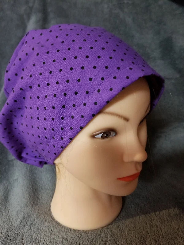 Pixie Style Scrub Cap Purple with Black Dots,  Euro style scrub cap