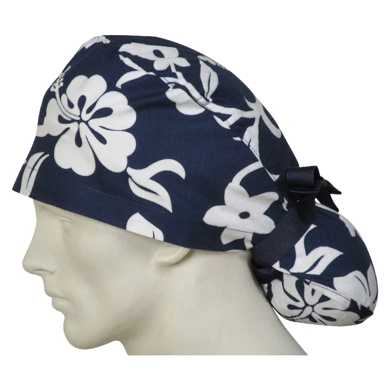 Ponytail Scrub Caps Navy Lava Flowers