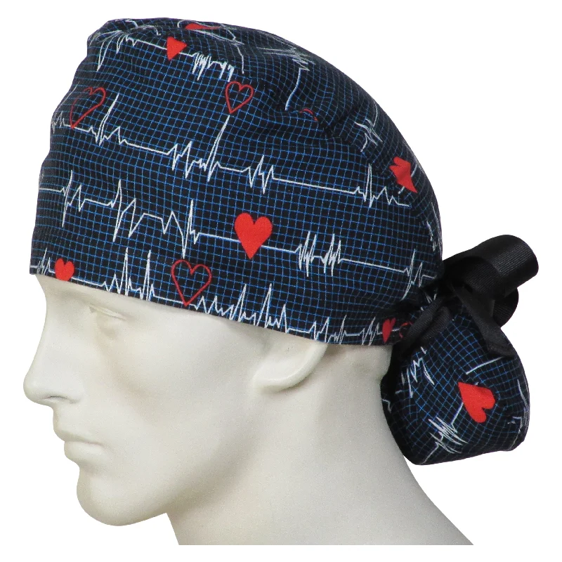 Ponytail Surgical Caps EKG Black