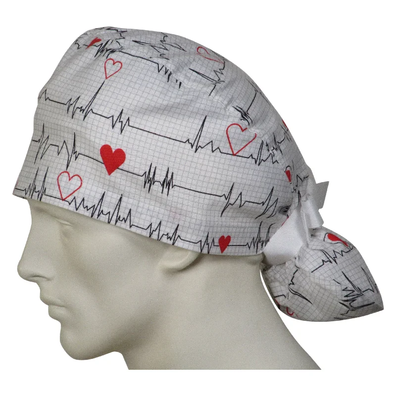 Ponytail Surgical Caps EKG White