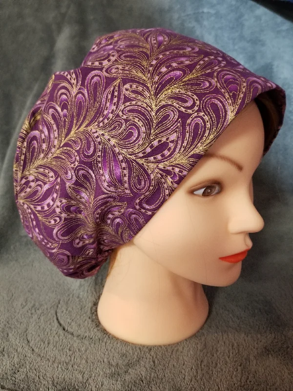 Purple Paisley Print Pixie Style Scrub Cap, Euro style scrub cap