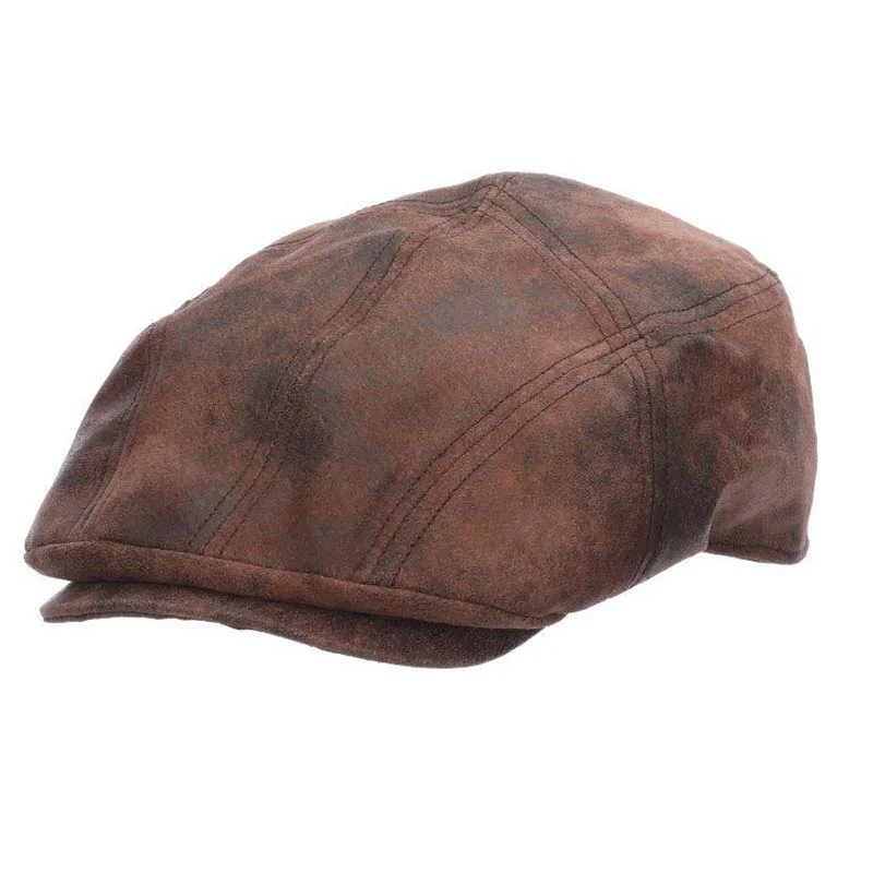 Sabre Weathered Leather Flat Cap - Stetson Hat