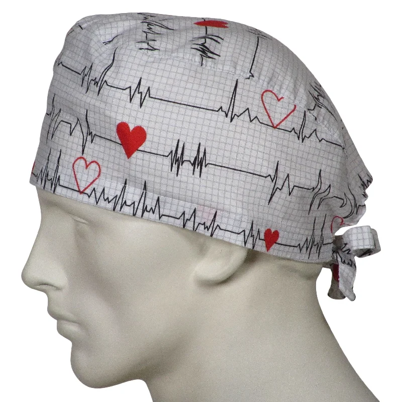 Modern Scrub Cap EKG white