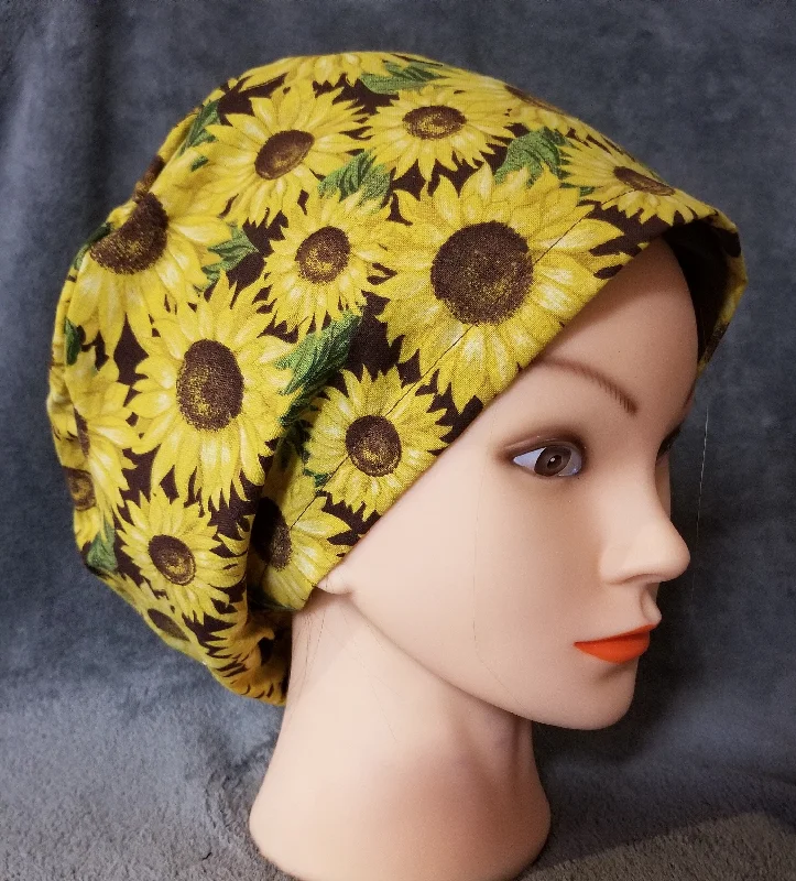 Sunflower Print Pixie Style Scrub Cap,  Euro style scrub cap