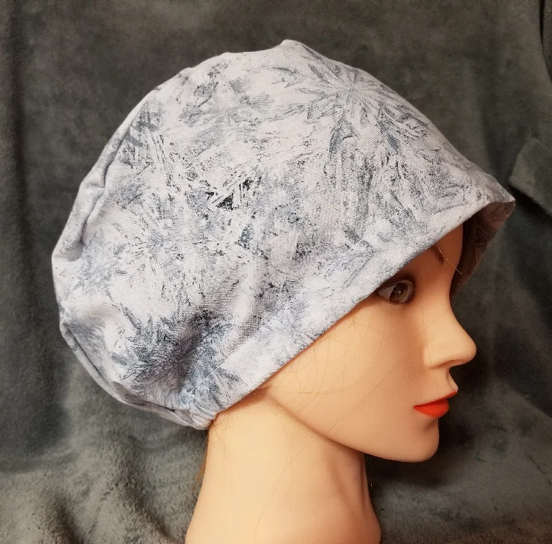 White and Blue Snowflake Print Pixie Style Scrub Cap,  Euro style scrub cap