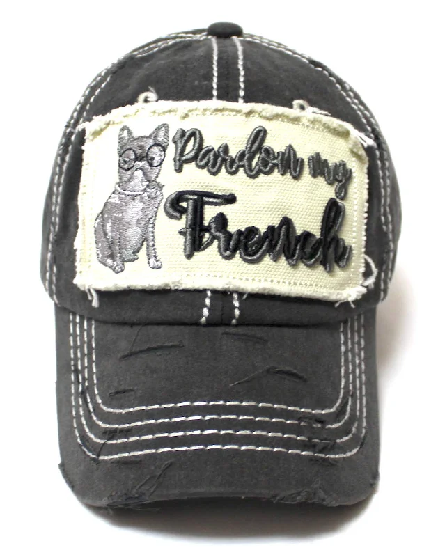 Women's Ballcap Pardon My French French Bulldog Patch Embroidery Monogram Hat, Vintage Black