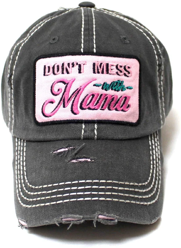 Women's Classic Ballcap Don't Mess with Mama Patch Embroidery Adjustable Baseball Hat, Vintage Black