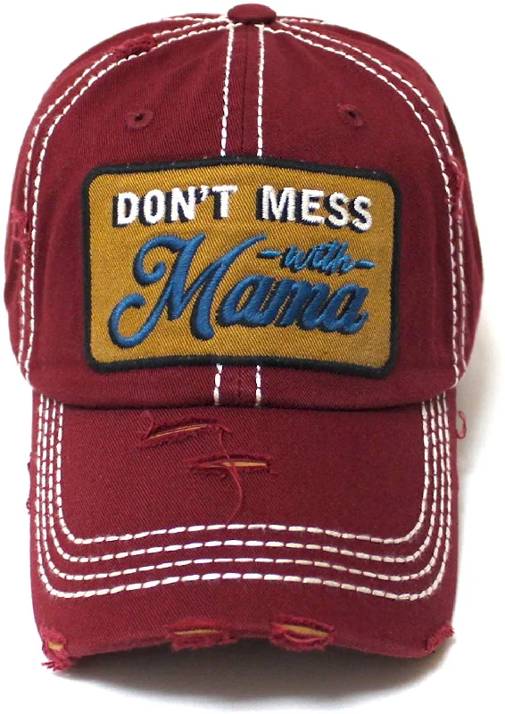 Women's Classic Ballcap Don't Mess with Mama Patch Embroidery Adjustable Baseball Hat, Vintage Burgundy