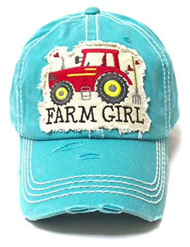 Women's Distressed Hat Farm Girl Country Love Patch Embroidery Monogram Ballcap, California Beach Blue