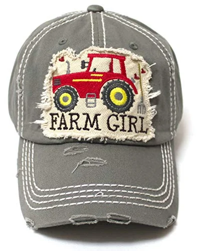 Women's Distressed Hat Farm Girl Country Love Patch Embroidery Monogram Ballcap, Moss Cashmere