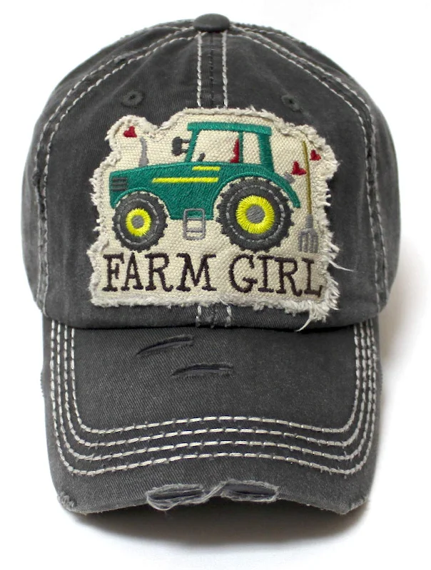 Women's Distressed Hat Farm Girl Country Love Patch Embroidery Monogram Ballcap, Vintage Black