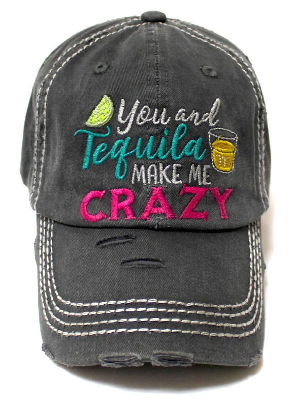 Women's Vintage Beach Cap You Make Me Crazy Lime & Margs Monogram Embroidery Baseball Hat, Black