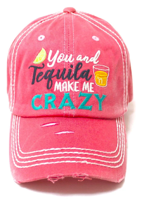 Women's Vintage Beach Cap You Make Me Crazy Lime & Margs Monogram Embroidery Baseball Hat, Coral Rose