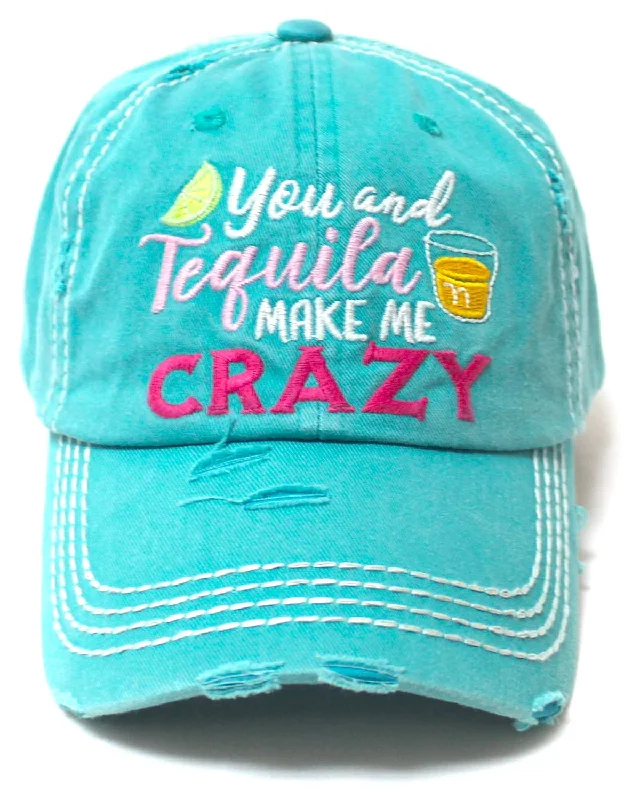 Women's Vintage Beach Cap You Make Me Crazy Lime & Margs Monogram Embroidery Baseball Hat, Turquoise