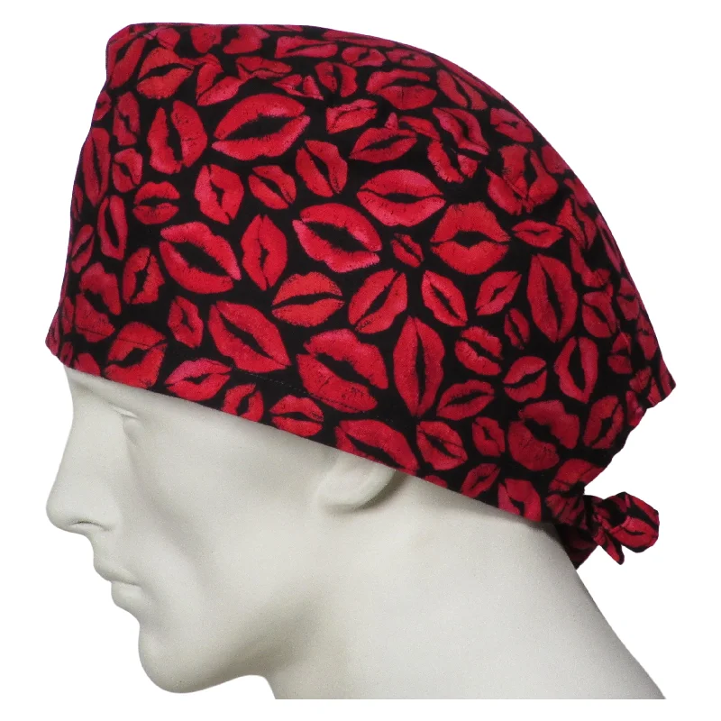 XL Scrub Caps Red Lips Kisses