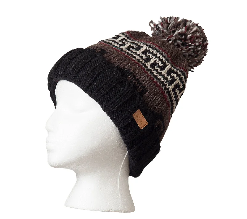 Black Pom Pom Hat, The Algonquin Beanie, Thick wool, toque, Fleece Lined,