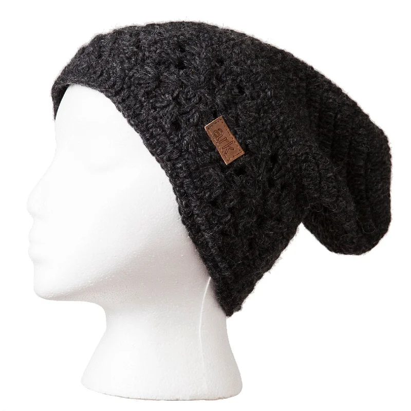 Black Slouch Hat, Wool toque, beanie, knit cap, knit hat, fleece lined,