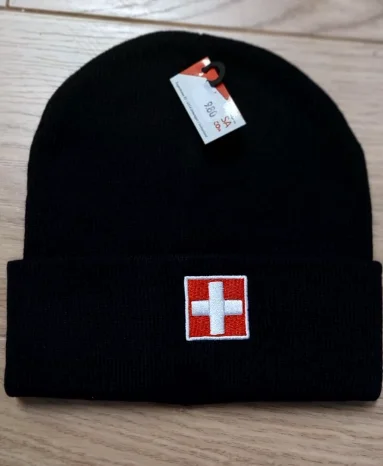 HAT BLACK SWITZERLAND FLAG