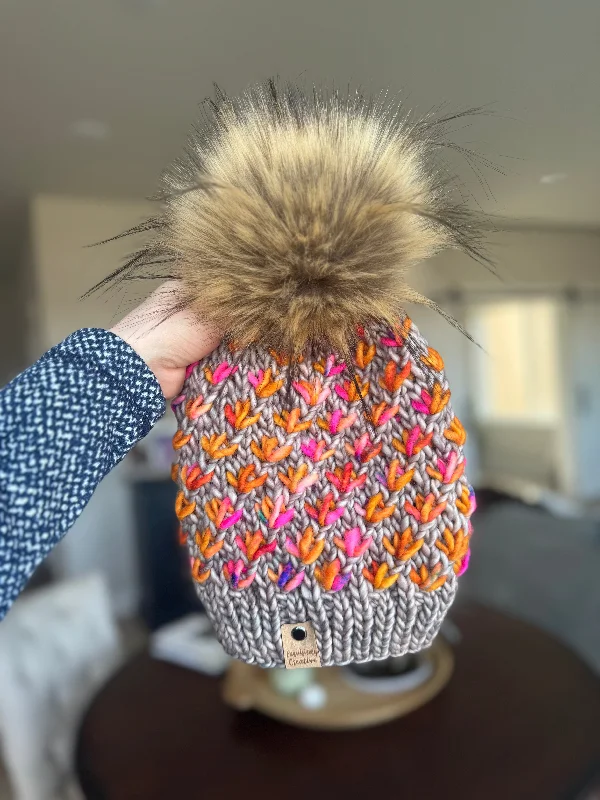 Luxury Adult Lotus Flower Beanie in Whole Grain and Orange Mix