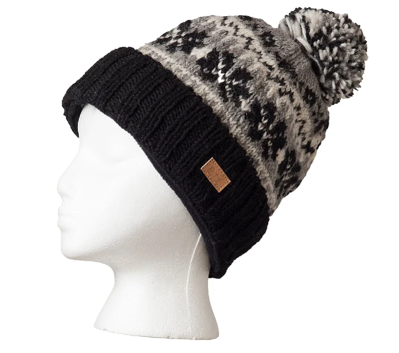 Pom pom hat, Black Beanie, Pom Pom beanie, Thick wool beanie, toque, Fleece Lined,