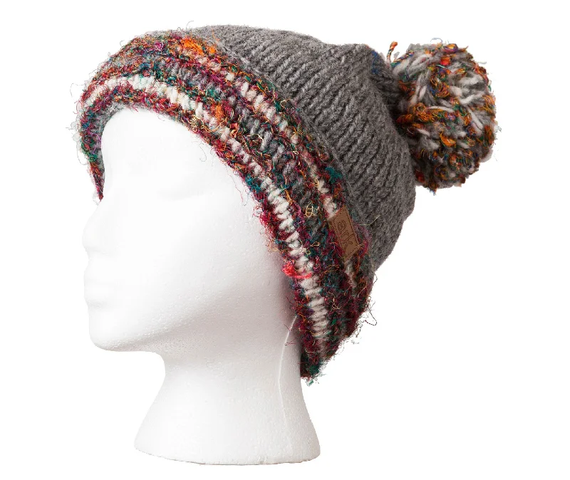 Pom pom hat, Gray Beanie, Pom Pom beanie, Thick wool beanie, toque, Fleece Lined,