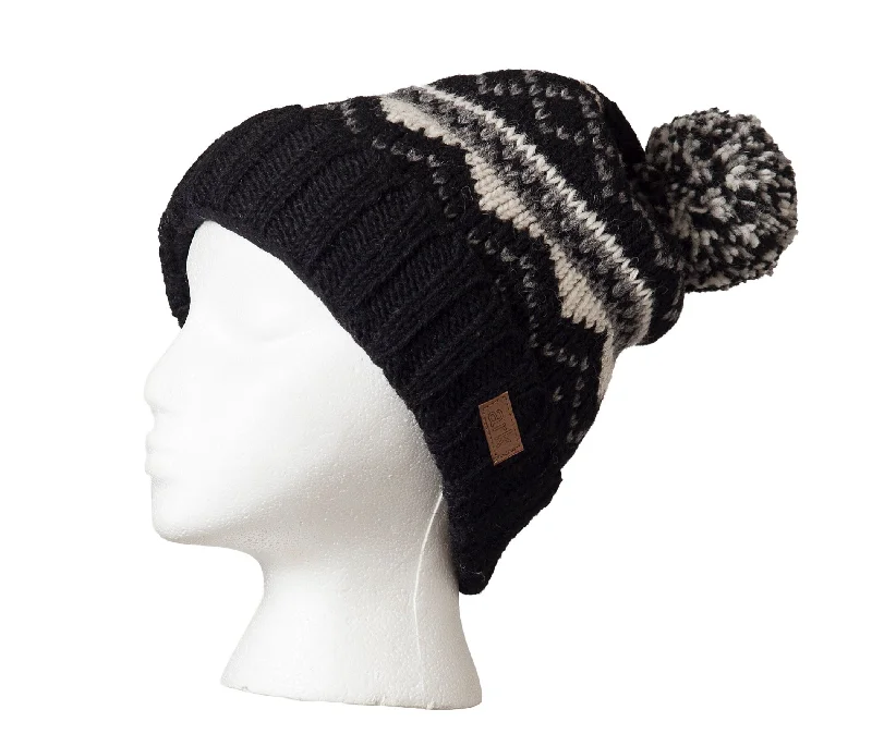 Pom Pom Slouch Hat, Black beanie, toque, hand knit, hat, cap,