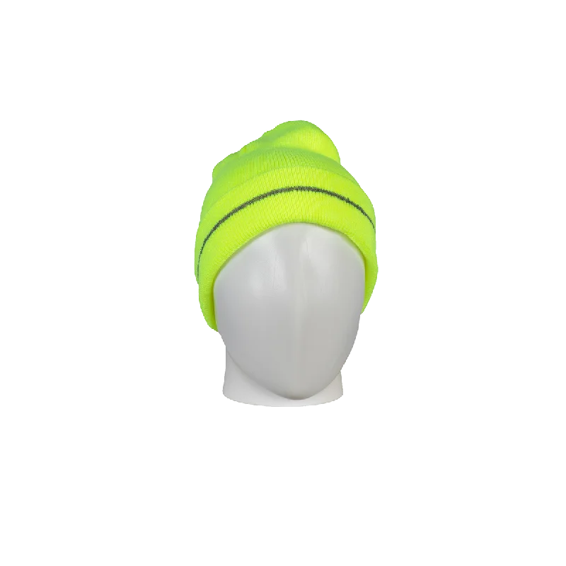 LBE-S1 Lime Safety Beanie Hat with Reflective Stripe