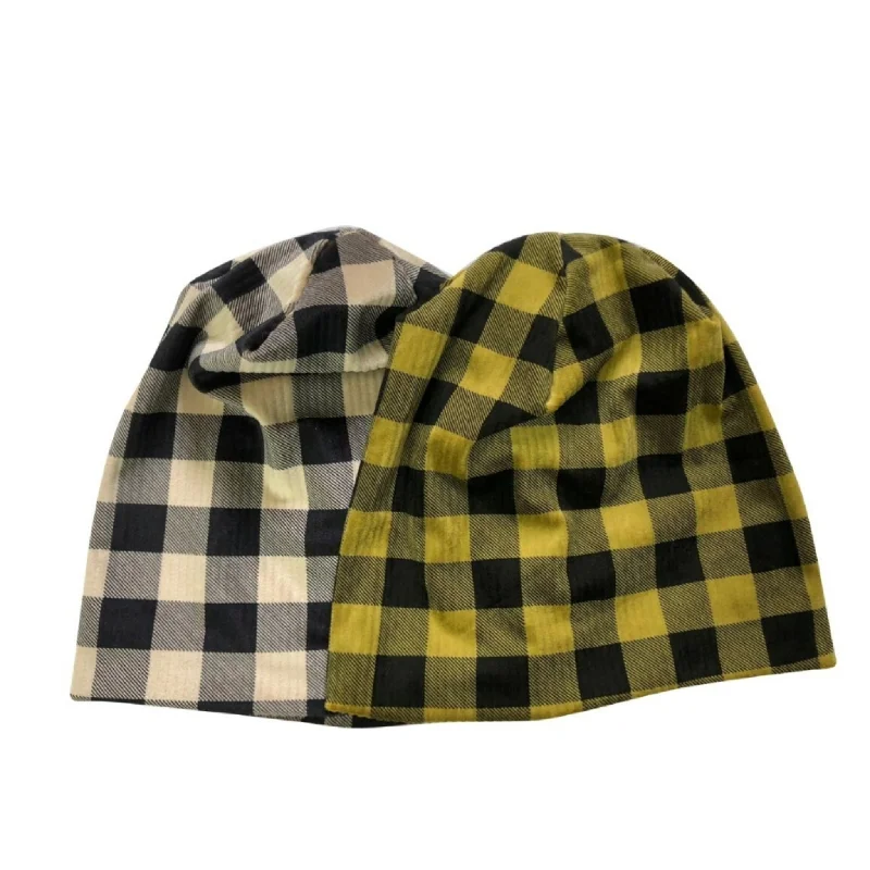 Ribbed Velvet Checkered Beanie by Dacee