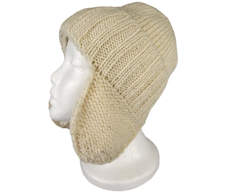 White Ear flap hat, made from wool, Bomber hat, Wool outside, fleece inside