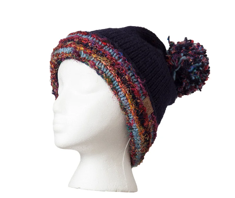 Womens Pom pom hat, Navy Beanie, Pom Pom beanie, Thick wool beanie, toque, Fleece Lined,